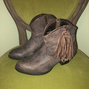 Ariat Distressed Brown Leather Fringe Ankle Booties